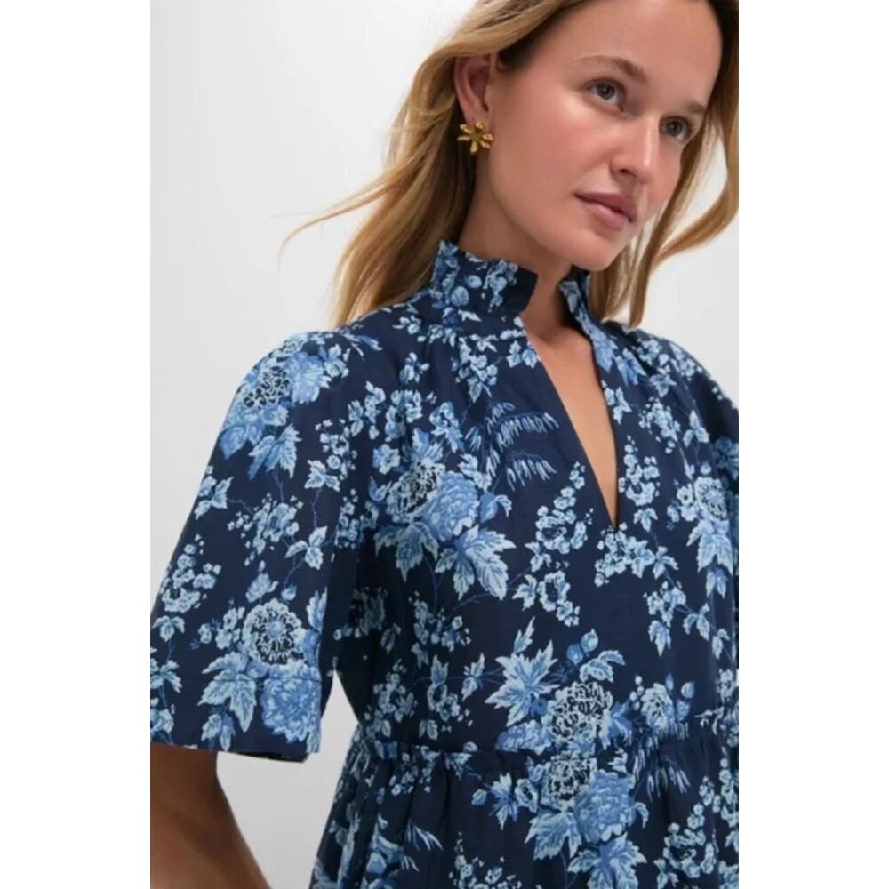 Tuckernuck Crawford Linen Mini Dress Twilight Garden Floral Navy Blue M - Picture 7 of 11